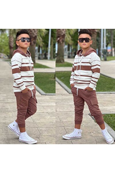 muzur kids Boy's Full Lycra Top Hoodie - Bottom Cargo Pocket Pants Holiday 2-Piece Set