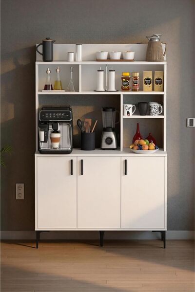 Moonlife Espresso 3 Kapaklı Raflı Kahve Köşesi Beyaz