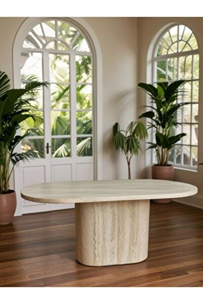 Gazzini Furniture Lucca Oval Traverten Masa, 90x170