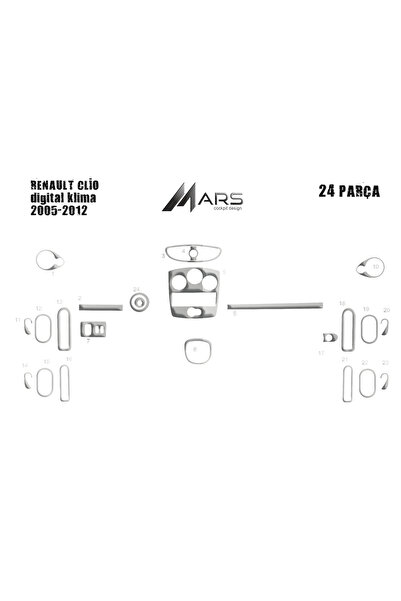 Marscockpitdesign رينو كليو 3 بيانو أسود مطلي مكيف رقمي 2005-2012 9 قطع