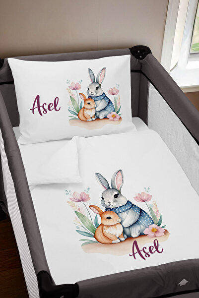 Homamia İsme Özel 75x120 Park Yatak Beşik Nevresim Takımı Çiçekli Unicorn