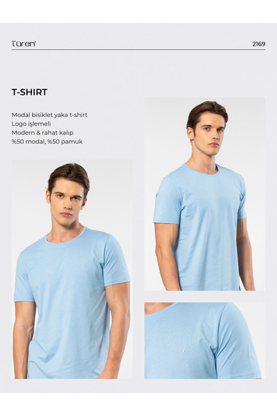 Cacharel 2169 Ανδρικό μπλουζάκι με λαιμόκοψη με κοντό μανίκι γαλάζιο Modal βαμβακερό