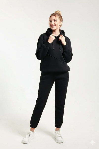 OXVİN Γυναικείο σετ αθλητικών φούτερ με τρεις κομμένες κορδέλες, με κουκούλα και βαμβακερή επένδυση στο εσωτερικό