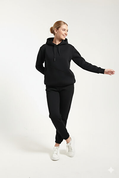 OXVİN Γυναικείο σετ αθλητικών φούτερ με τρεις κομμένες κορδέλες, με κουκούλα και βαμβακερή επένδυση στο εσωτερικό