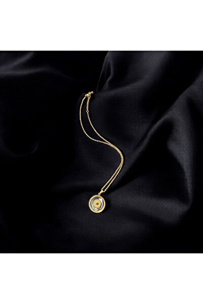 EYM ELEGANCE NAZAR BONCUKLU VE ÇEYREKLİ ÇELİK KOLYE