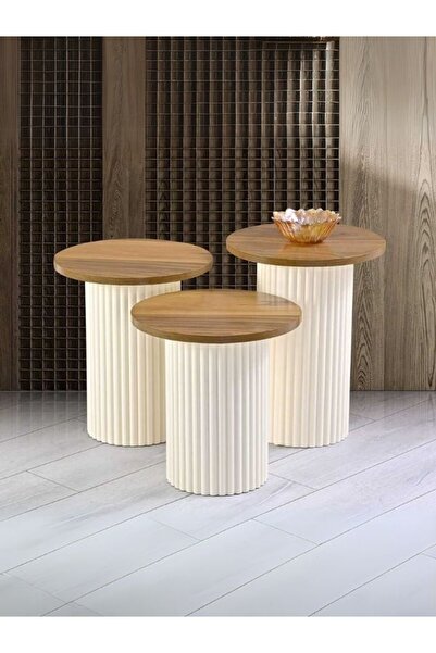 Gazzini Furniture Savana İskandinav 3'lü Ahşap Zigon Sehpa