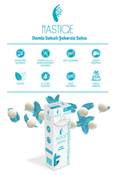 Mastiqe Doğal Nane Aromalı Damla Sakızlı Şekersiz Sakız 20 Grx12 Adet