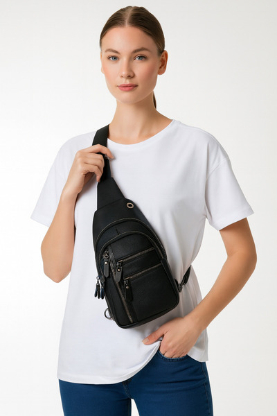 Av A Dos Δερμάτινη τσάντα χιαστί Τσάντα στήθους Τσάντα ώμου πολλαπλών τμημάτων μονό χέρι Τσάντα σώματος με έξοδο ακουστικών