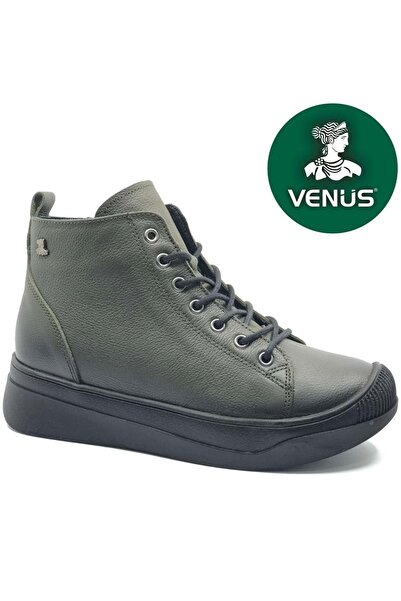 Venüs Pomelo Genuine Leather Non-Slip Sole Orthopedic Women's Boots Khaki