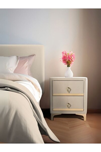 Gazzini Furniture Doppia Linea Gold Komodin, İki Çekmeceli
