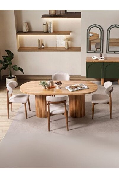 Gazzini Furniture Gaia İskandinav Oval Natural Ahşap Bohem Masa 80x180