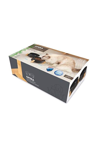 M-PETS Opera Ceramic Food Container with Bamboo Stand 2X850Ml Black