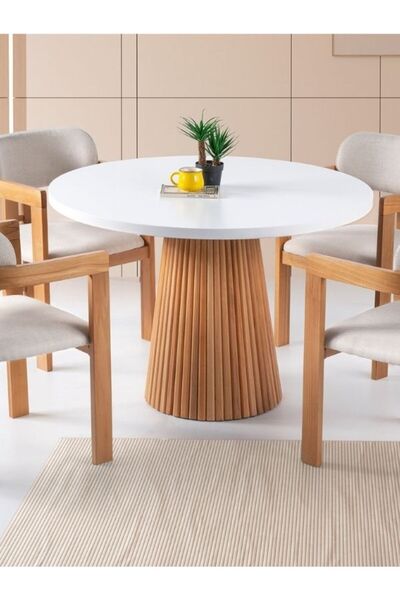 Gazzini Furniture Milas Natural Ahşap Bohem Yemek Masası 120x120