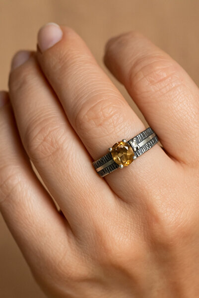 OSMANLI DEĞERLİ TAŞ SERTİFİKALI Sitrin Doğal Taş Yüzük (925 ayar gümüş)