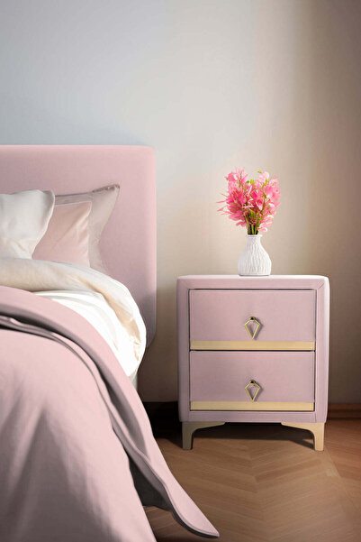 Gazzini Furniture Doppia Linea Gold Komodin, İki Çekmeceli