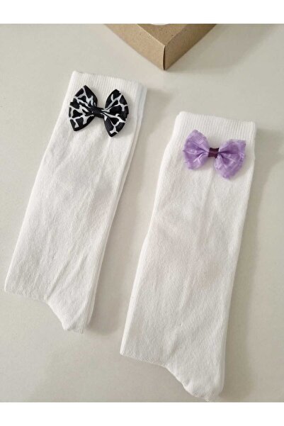Moonys Socks Collection Lilac & Leopard Patterned Bow Girls' Knee Socks Set
