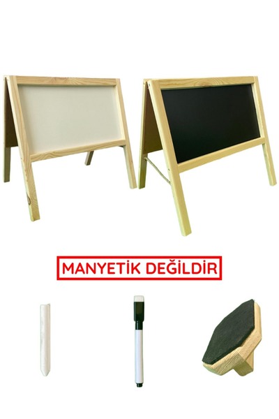 Wooden Factory لوحة كتابة مزدوجة الجوانب عملية لسطح المكتب - 45 × 45 لوحة ملاحظات ولوحة رسائل باللونين الأبيض والأسود