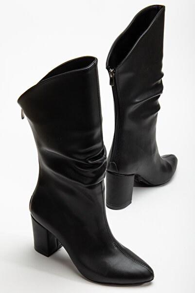 bakacstore Cizme Liora pentru femei, negre, cu fermoar la spate, cu vârf ascuțit și cu șnur