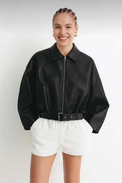 çerme Oversize P&B Black Women's Leather Jacket