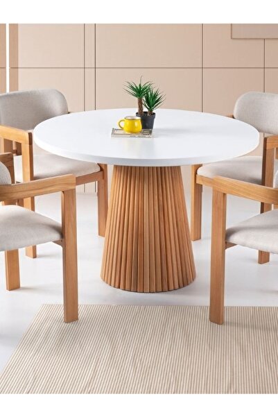 Gazzini Furniture Milas Natural Ahşap Bohem Yemek Masası 110x110