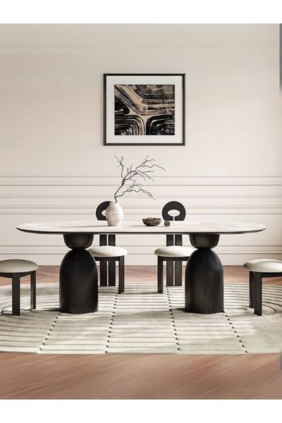 Gazzini Furniture İmperial İtalyan Still Oval Traverten Yemek Masası 80x160