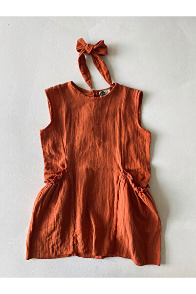 rg kidsstore Kız Çocuk %100 Muslin, Kolsuz Elbise ve Saç Bandı 2'li Takım_RG1551