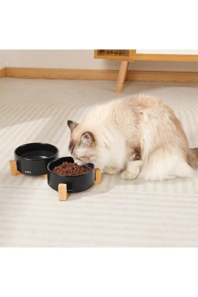 M-PETS Opera Ceramic Food Container with Bamboo Stand 2X850Ml Black