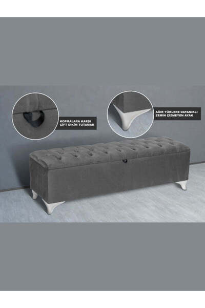 Gazzini Furniture Vetra Chester Model Gri Sandıklı Puf - Kapitoneli Model 140cm Sandıklı Bench