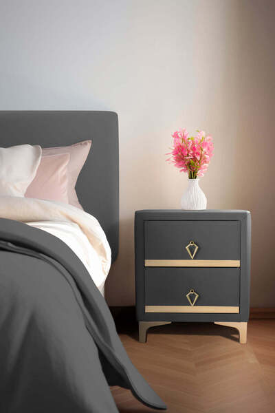 Gazzini Furniture Doppia Linea Gold Komodin, İki Çekmeceli