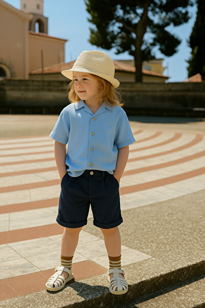 rg kidsstore Детска риза с къс ръкав и яка с ревер