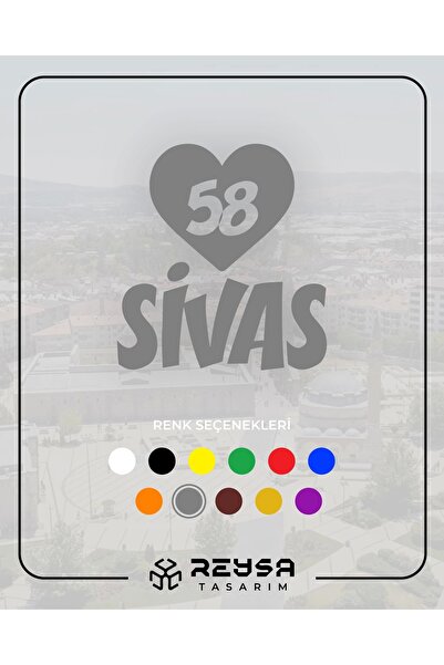 Reysa Tasarım ملصق سيارة سيفاس 58 على شكل قلب مقاس 17 × 17 سم باللون الرمادي