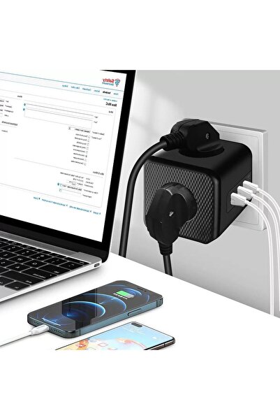 asua مقبس حائط ثلاثي مع حماية من التيار الحراري - منفذ USB 2x ونوع C