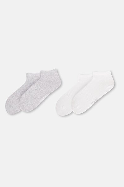 Dagi Women's White-Grey Plain Sports Socks - Pack of 2