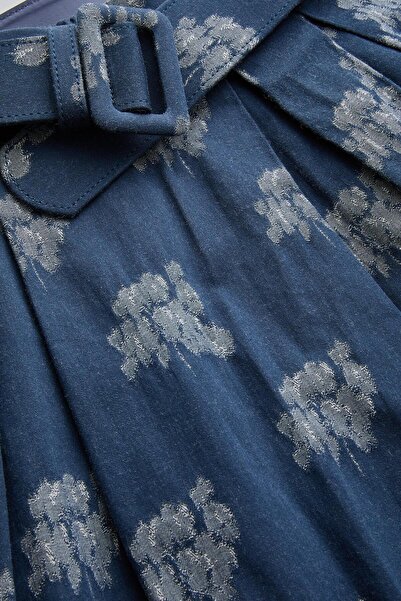 Exquise Kendi Kumaşından Kemerli Jakarlı Desenli Midi Boy Etek