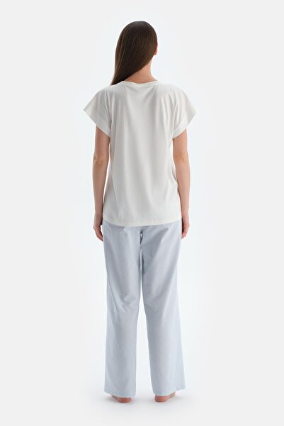 Dagi Σετ πιτζάμες με μπλουζάκι με λεπτομέρεια σε ανοιχτό λευκό χρώμα