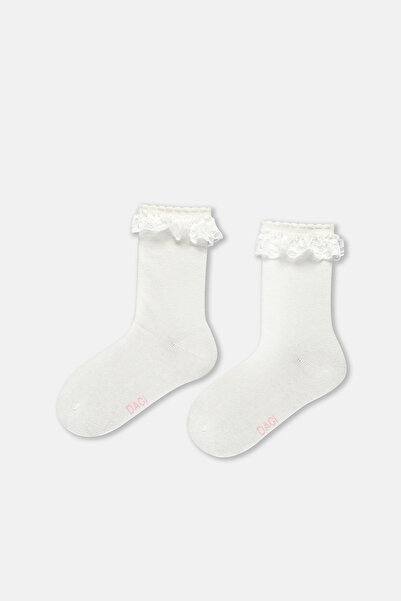 Dagi Ecru-Pink Girl's 3-Piece Lace Socks