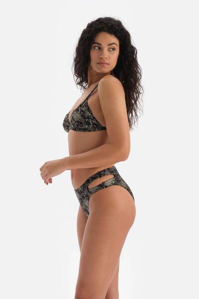 Dagi Black Leopard Detailed Regular Waist Bikini Bottom