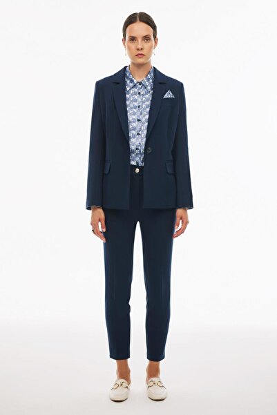 Perspective Navy Blue Carins Regular Fit Women's Trousers - Standard Size