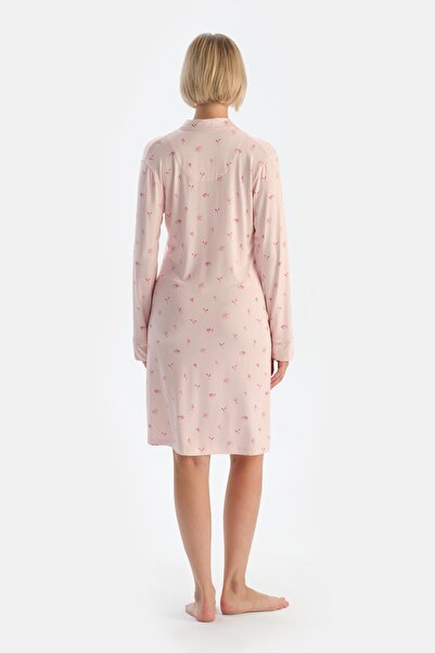 Dagi Soft Pembe Soft Penye Modal Çıtır Çiçek Desenli Hamile Gecelik