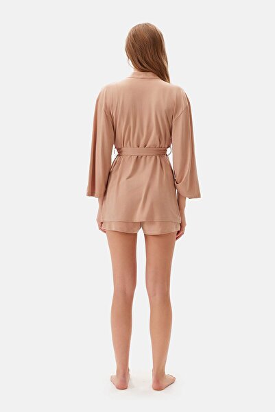 Dagi Basic Morning Gown - Light Brown with Tie Detail