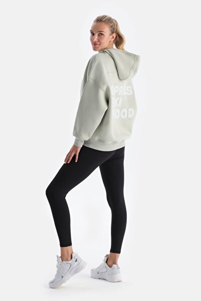 Dagi Mint Green Women's Back Printed Hooded Sweatshirt