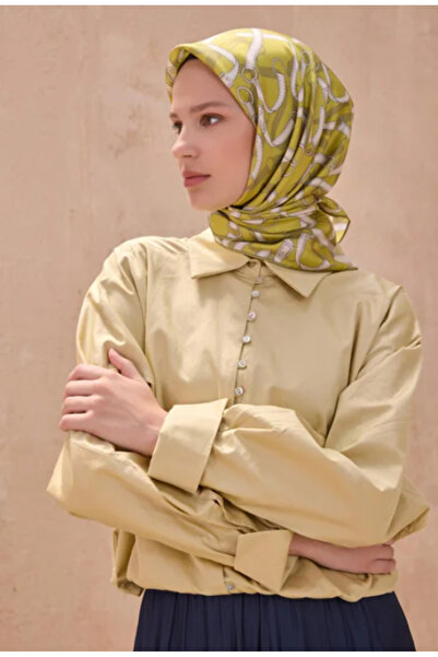 Belli Tivil Pure Silk Scarf 4125 - 80 Λαδί Πράσινο Μικτό Σχέδιο