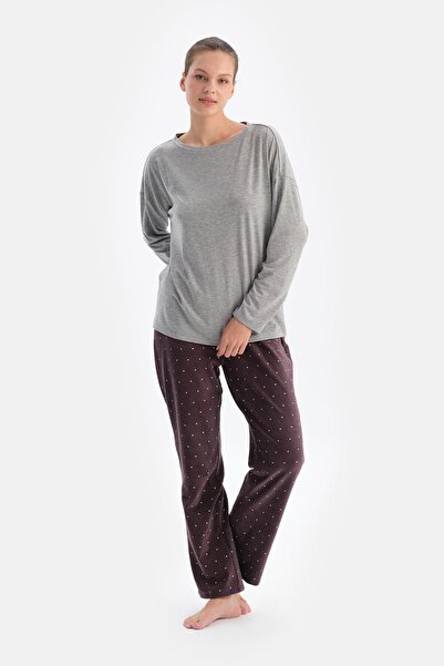 Dagi Gri Melanj Kadın Bisiklet Yaka Pijama Üstü