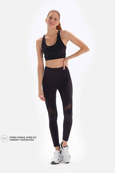 Dagi Black Active Mesh Detailed Long Leggings