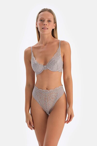 Dagi Ανοιχτό γκρι βραζιλιάνικο εσώρουχο με λεπτομέρεια από δαντέλα