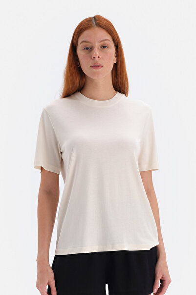 Dagi Βαμβακερό μπλουζάκι με κοντό μανίκι με λαιμόκοψη εκρού