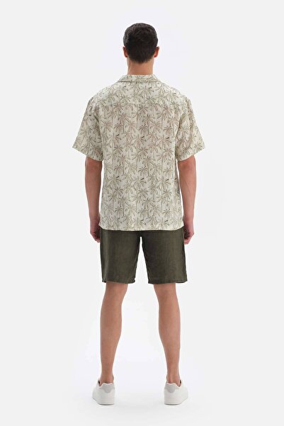 Dagi Μπεζ λινό πουκάμισο με σχέδιο παλάμης