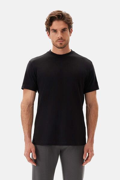 Dagi Tricou Supima negru cu decolteu - Maneca scurta