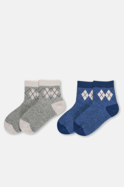 Dagi Gray Melange-Navy Blue Boy's 2-Piece Socks