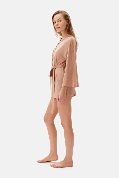 Dagi Basic Morning Gown - Light Brown with Tie Detail